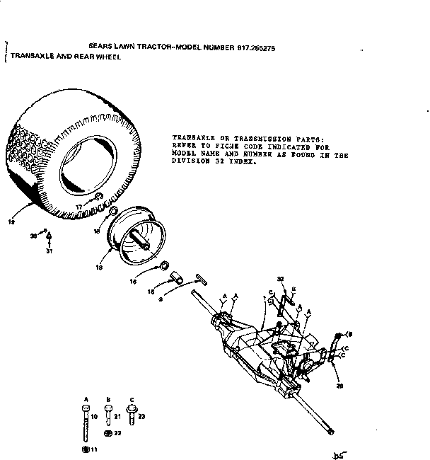 Craftsman 917255275 transaxle and rear wheel diagram