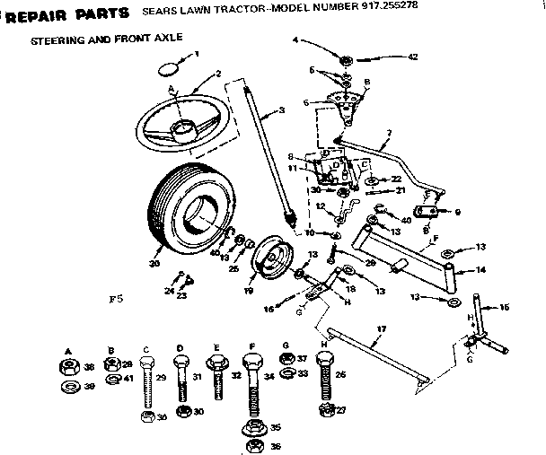 Craftsman 917255278 steering and front axle diagram