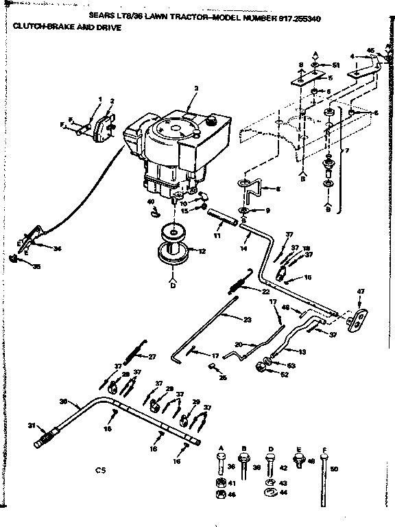Craftsman 917255340 36 lawn tractor/clutch-brake and drive diagram