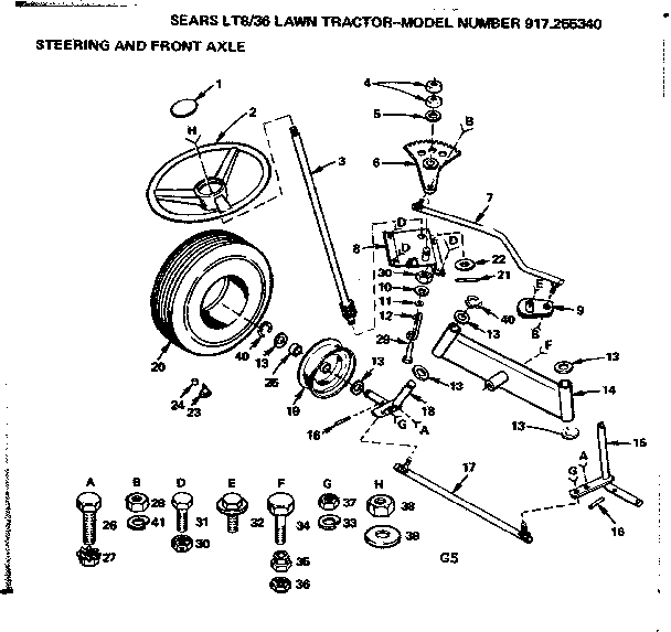 Craftsman 917255340 36 lawn tractor/steering and front axle diagram