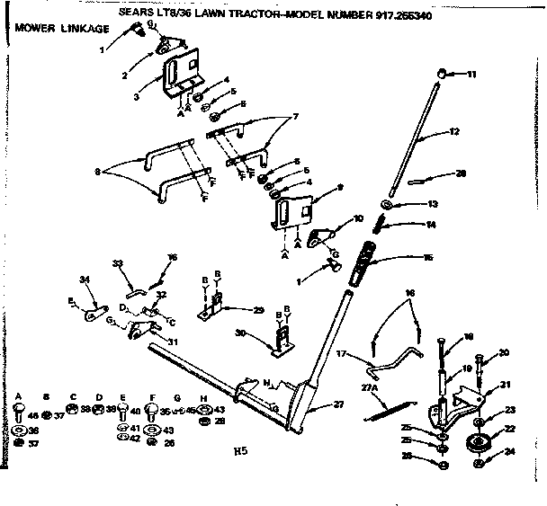 Craftsman 917255340 36 lawn tractor/mower linkage diagram
