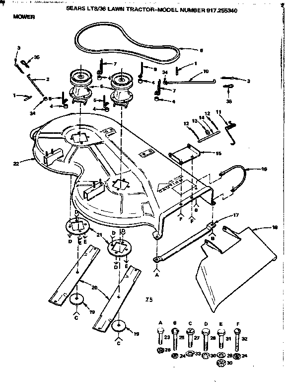 Craftsman 917255340 36 lawn tractor/mower diagram