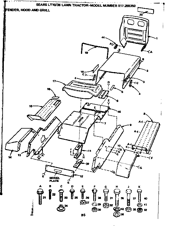 Craftsman 917255350 36 lawn tractor/fender hood and grill diagram