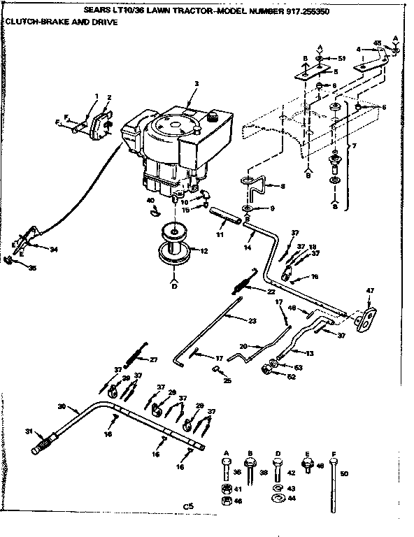 Craftsman 917255350 36 lawn tractor/clutch brake and drive diagram