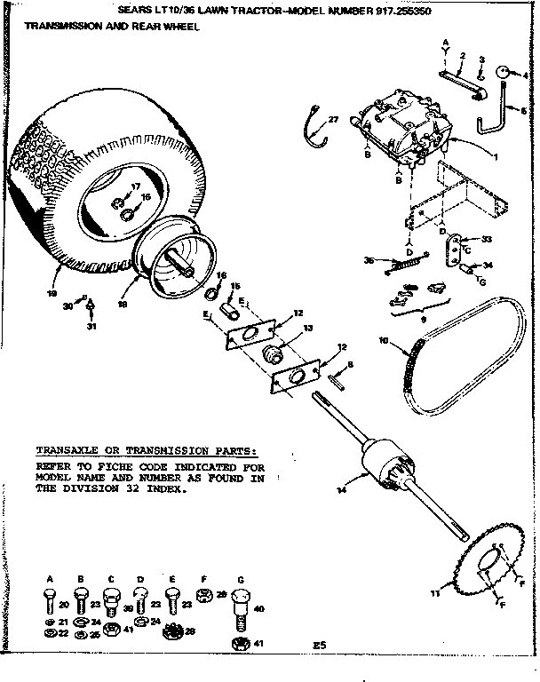 Craftsman 917255350 36 lawn tractor/transmission and rear wheel diagram