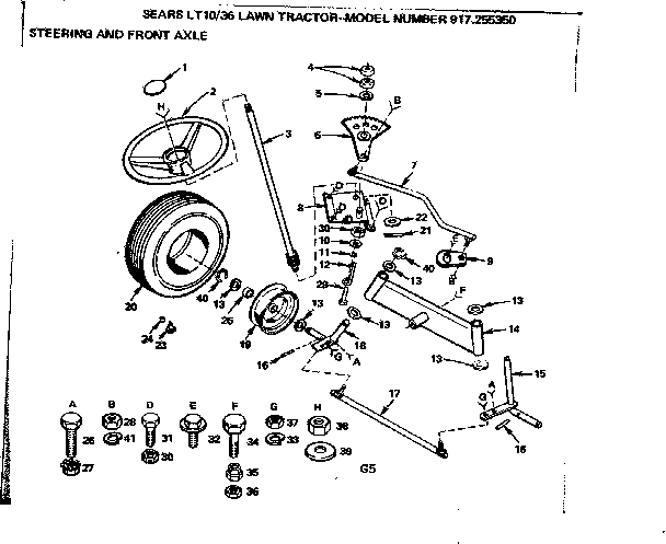 Craftsman 917255350 36 lawn tractor/steering and front axle diagram