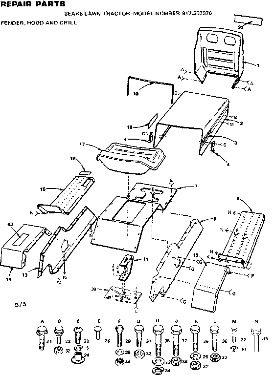 Craftsman 917255370 fender hood and grill diagram