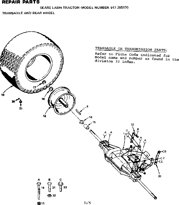 Craftsman 917255370 transaxle and rear wheel diagram