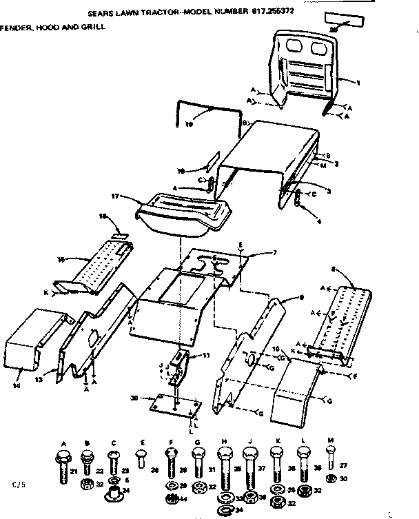 Craftsman 917255372 fender, hood and grill diagram
