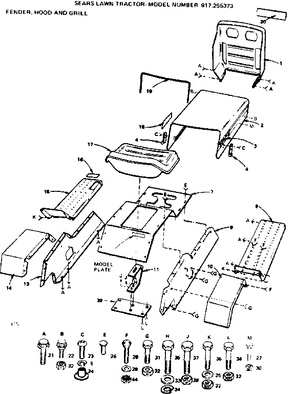 Craftsman 917255373 fender,hood and grill diagram
