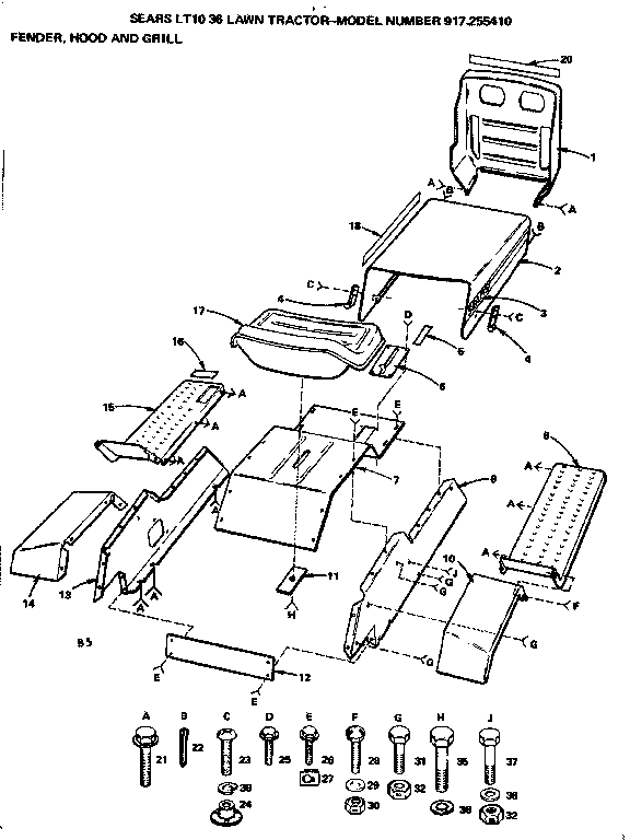 Craftsman 917255410 fender hood and grill diagram