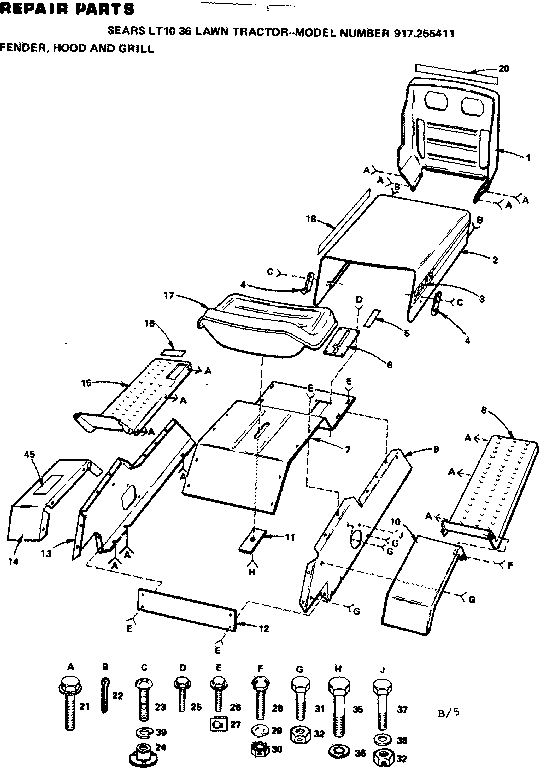 Craftsman S255411 fender, hood and grill diagram