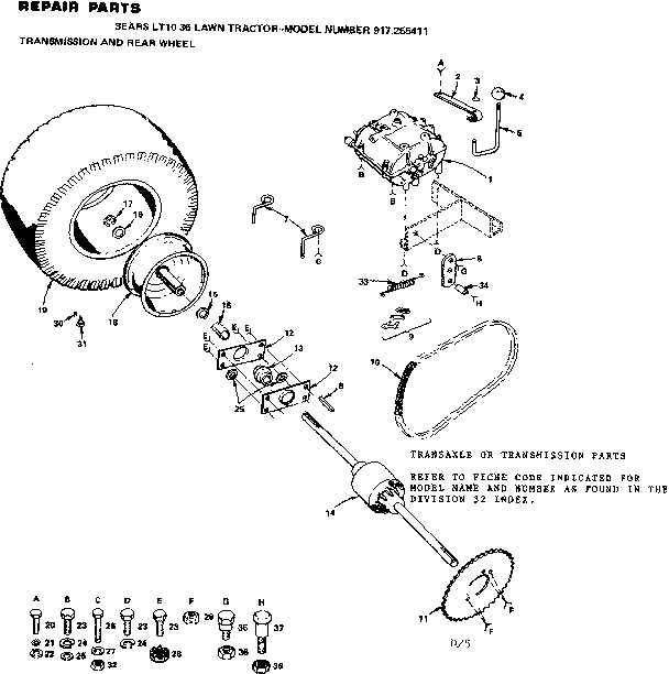 Craftsman S255411 transmission and rear wheel diagram