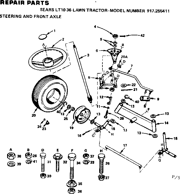 Craftsman S255411 steering and front axle diagram