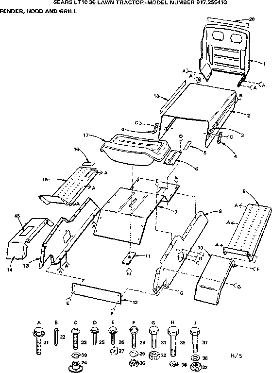 Craftsman 917255413 fender, hood and grill diagram