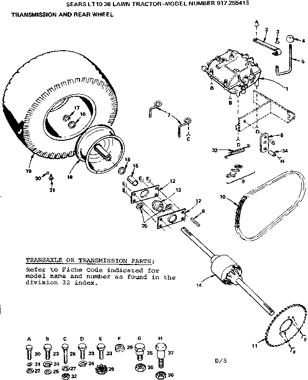 Craftsman 917255413 transmission and rear wheel diagram
