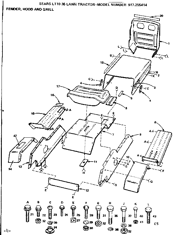 Craftsman 917255414 fender hood and grill diagram