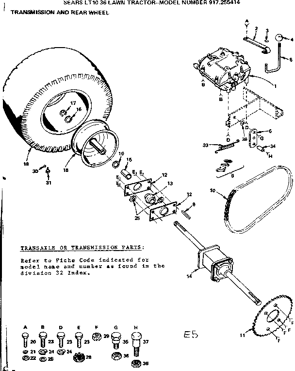 Craftsman 917255414 transmission and rear wheel diagram