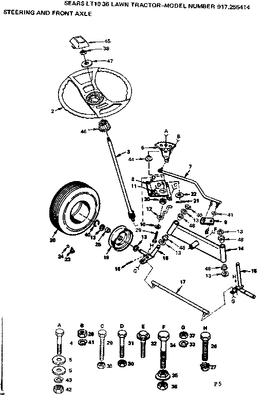 Craftsman 917255414 steering and front axle diagram