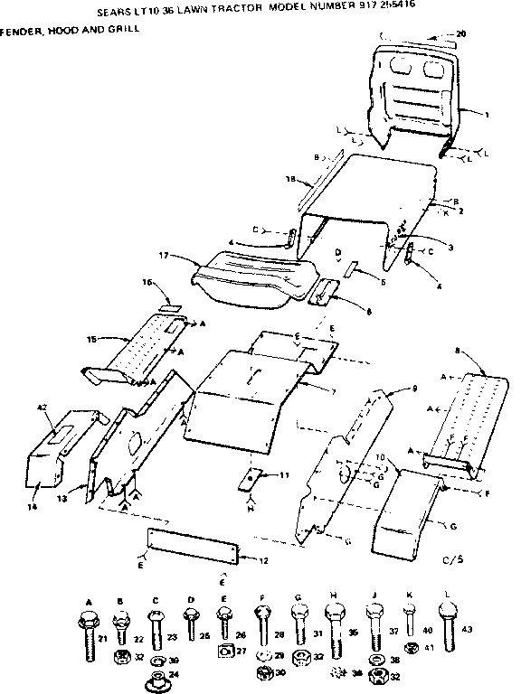 Craftsman 917255416 fender, hood and grill diagram
