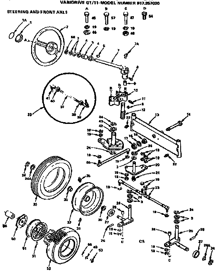 Craftsman 917257020 11 garden tractor/steering and front axle diagram