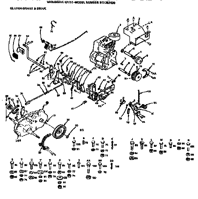 Craftsman 917257020 11 garden tractor/clutch-brake and drive diagram