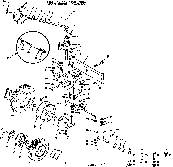 Craftsman 917257030 14 garden tractor/steering and front axle diagram
