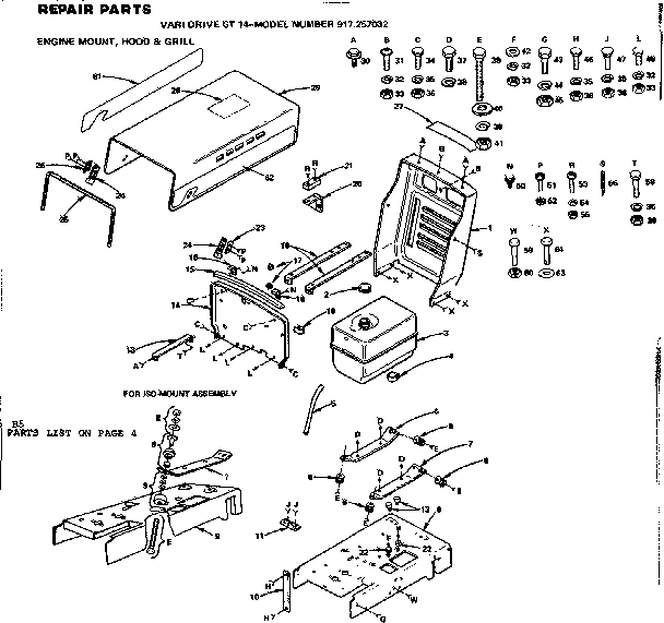 Craftsman 917257032 engine mount hood & grill diagram
