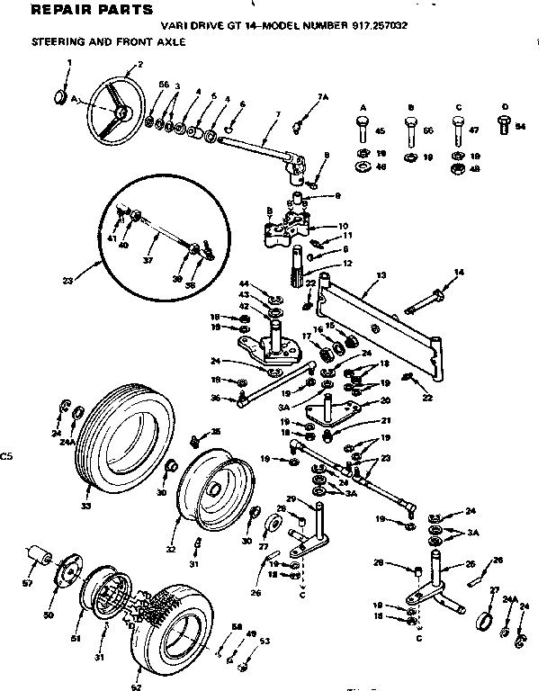 Craftsman 917257032 steering and front axle diagram