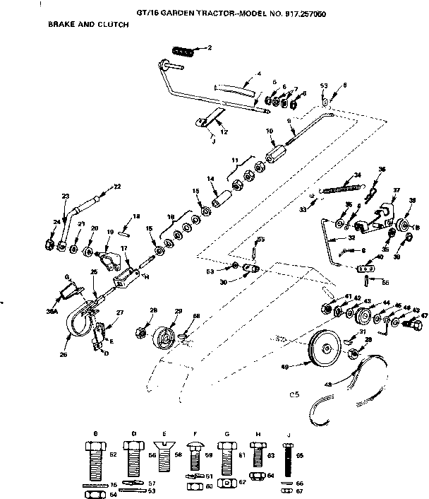 Craftsman 917257050 16 garden tractor/brake and clutch diagram
