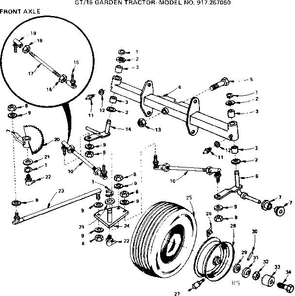 Craftsman 917257050 16 garden tractor/front axle diagram