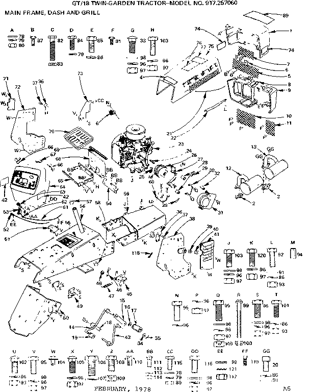 Craftsman 917257060 main frame, dash and grill diagram