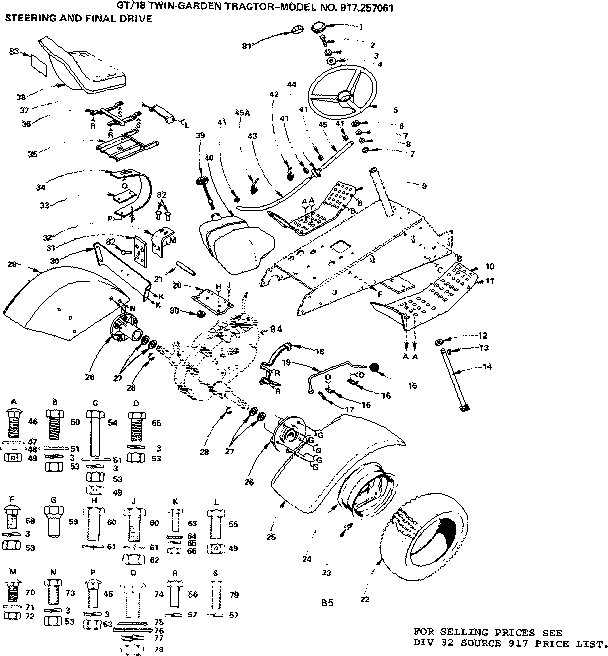 Craftsman 917257061 18 twin-garden tractor/steering, and final drive diagram