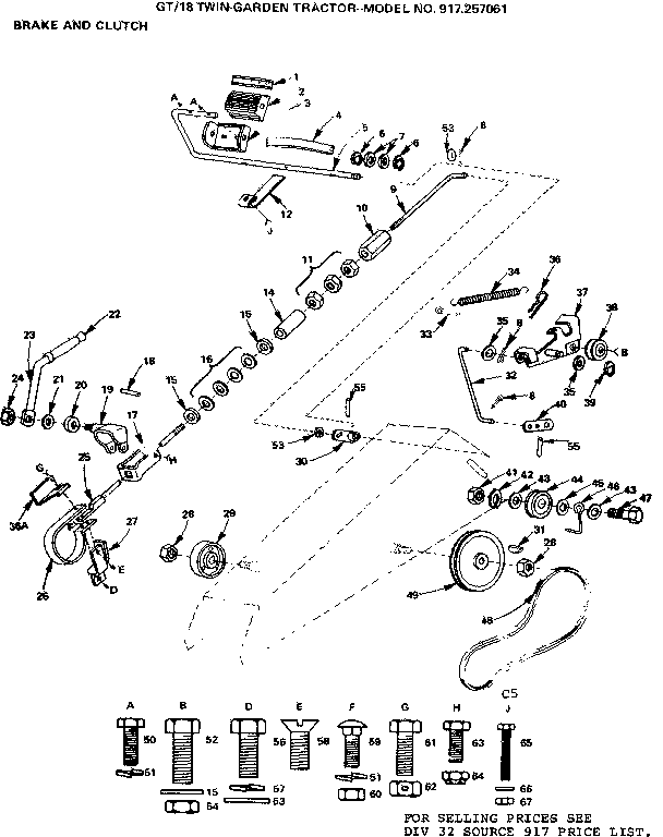Craftsman 917257061 18 twin-garden tractor/brake and clutch diagram