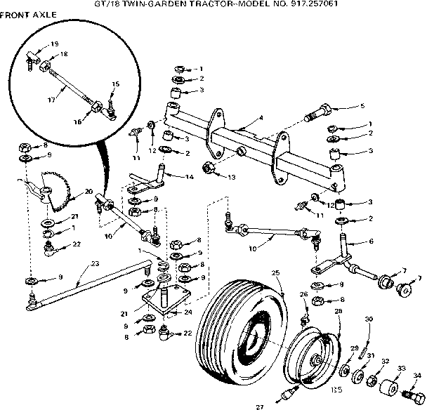 Craftsman 917257061 18 twin-garden tractor/front axle diagram