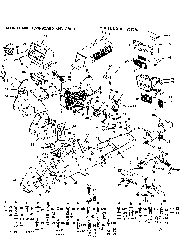 Craftsman 917257070 main frame dashboard and grill diagram