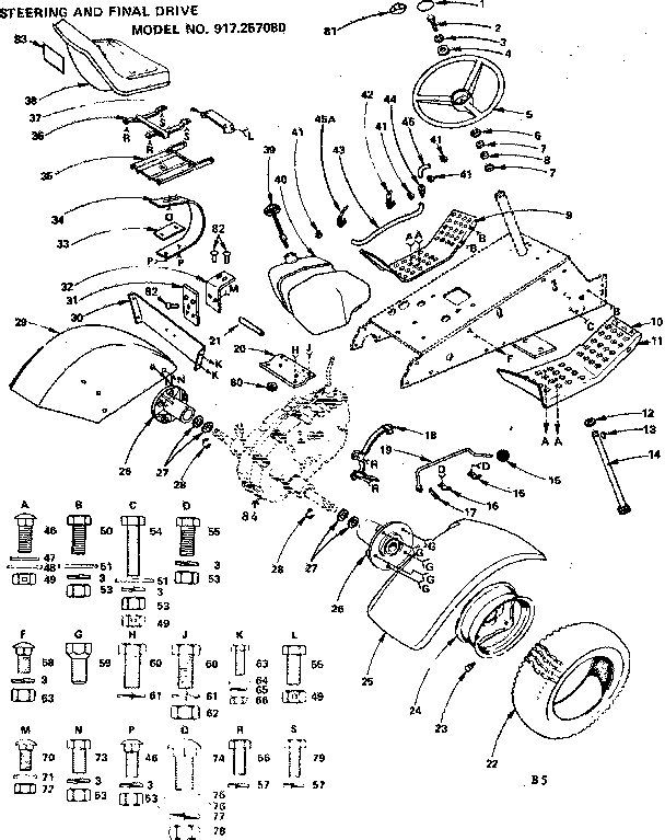 Craftsman 917257080 19.9 twin garden tractor/steering and final drive diagram