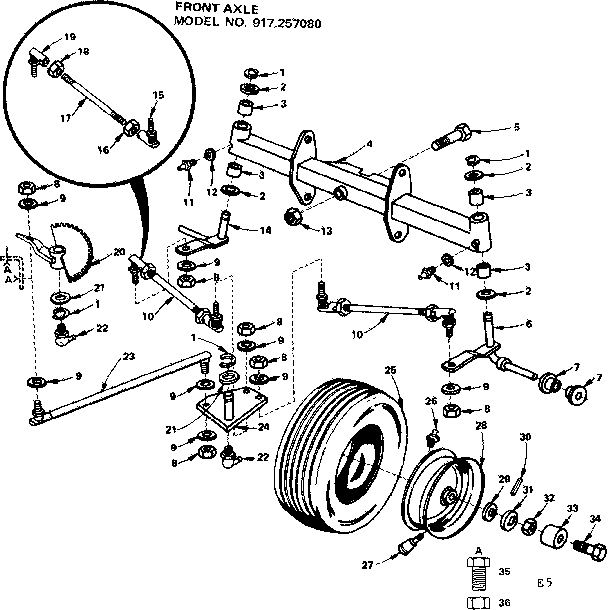 Craftsman 917257080 19.9 twin garden tractor/front axle diagram