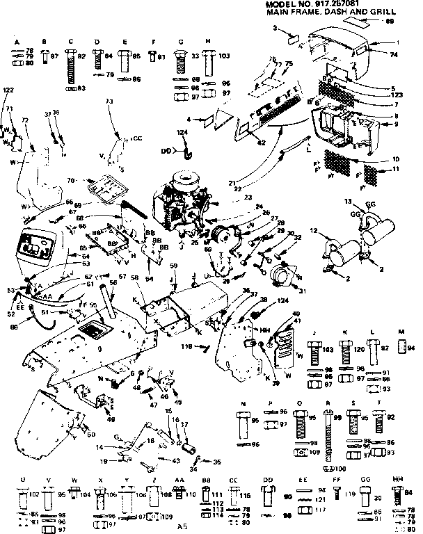 Craftsman 917257081 main frame/dash and grill diagram