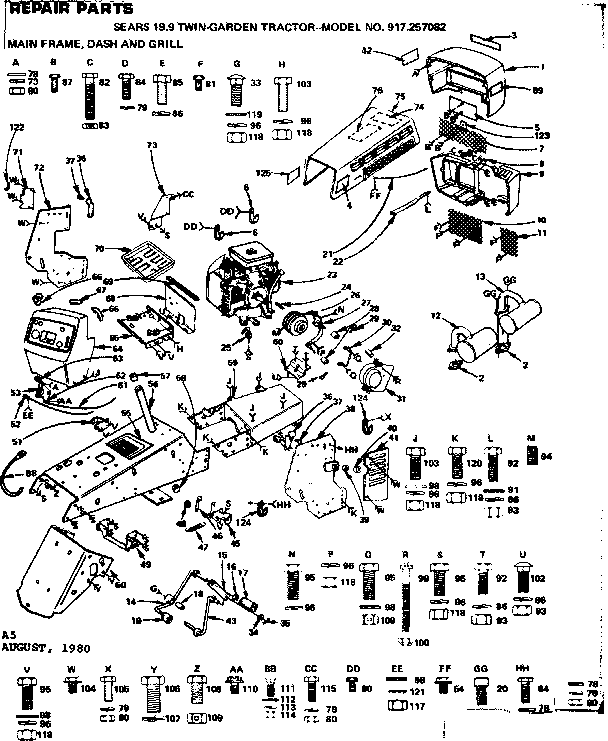 Craftsman 917257082 main frame, dash and grill diagram