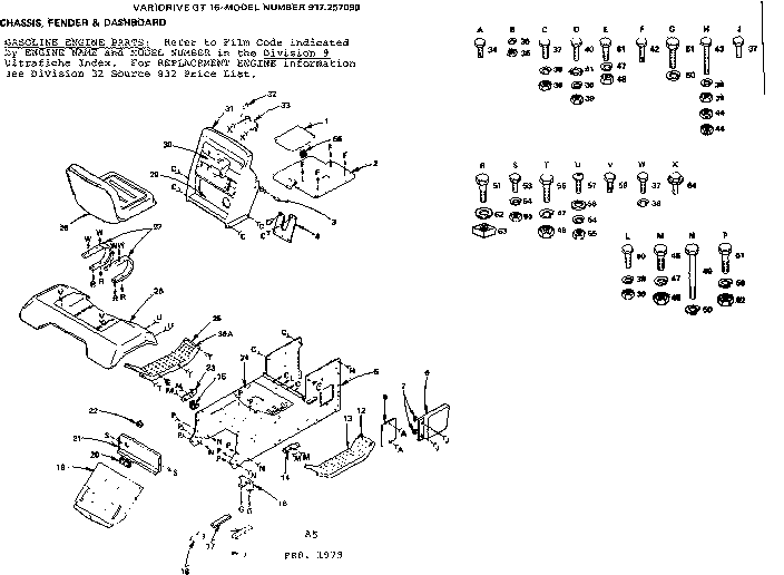 Craftsman 917257090 chassis, fender & dashboard diagram