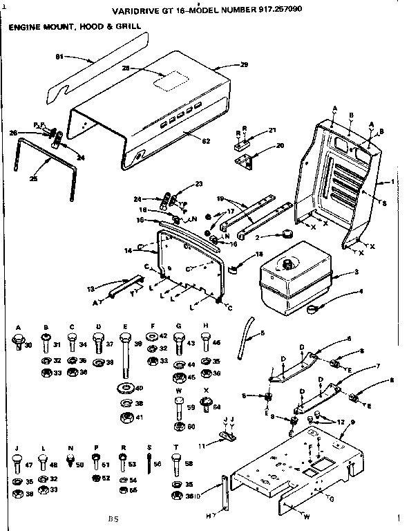 Craftsman 917257090 engine mount, hood & grill diagram