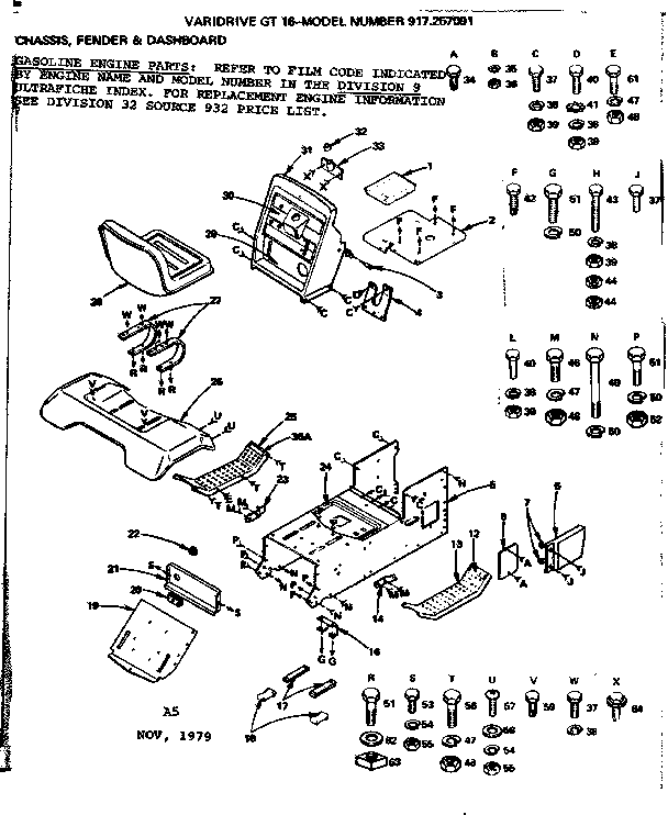 Craftsman 917257091 chassis, fender, and dashboard diagram
