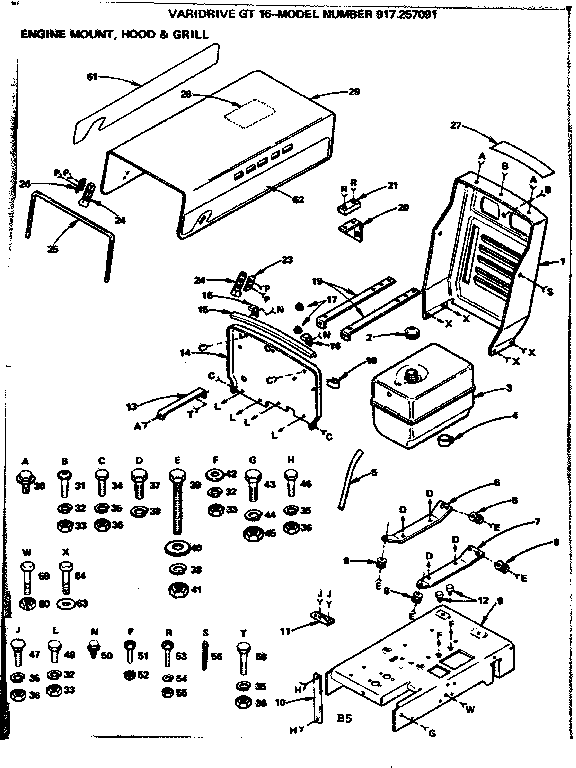 Craftsman 917257091 engine mount, hood & grill diagram