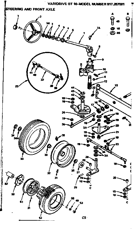 Craftsman 917257091 steering and front axle diagram