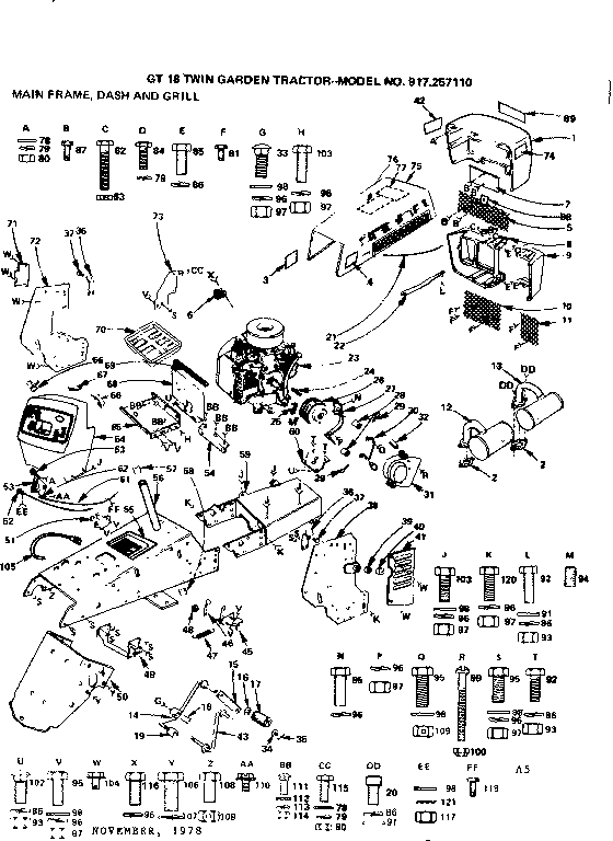 Craftsman 917257110 main frame, dash and grill diagram
