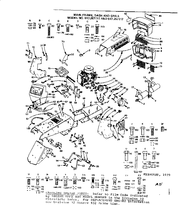 Craftsman 917257111 main frame, dash and grill diagram