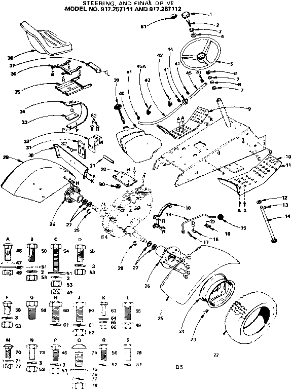 Craftsman 917257111 steering, and final drive diagram