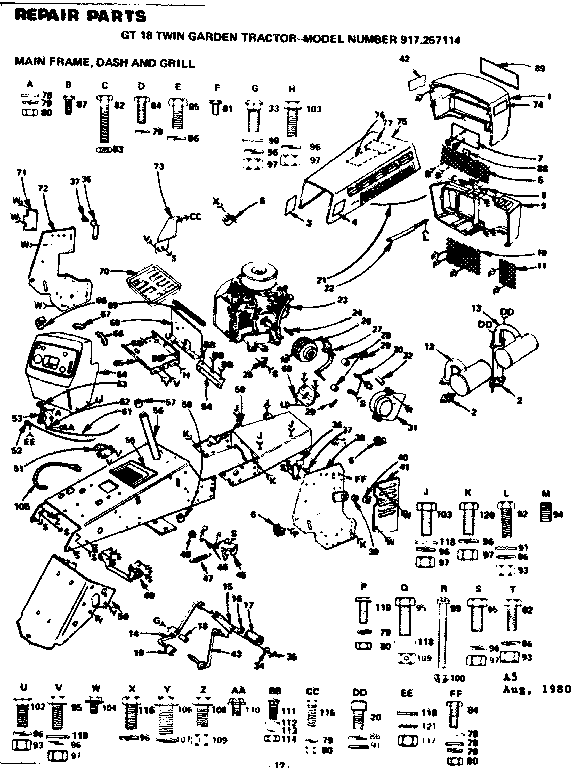 Craftsman 917257114 main frame/ dash and grill diagram