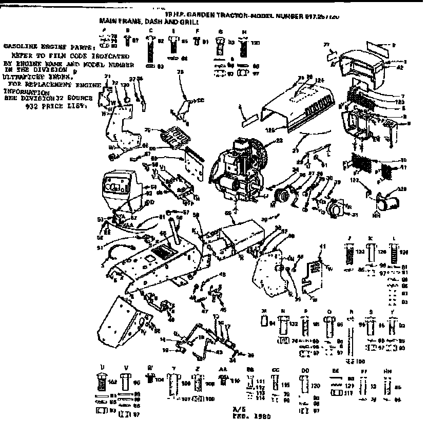 Craftsman 917257120 main frame, dash and grill diagram